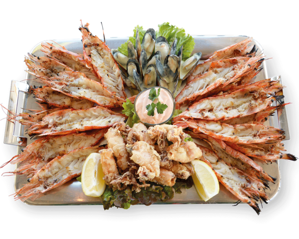 Πιατέλα Ρόδος με Γαρίδες, Καλαμαρακι Τηγανητο, Μύδια - Ψαροταβέρνα Island Basket Λούτσα - Αρτέμιδα