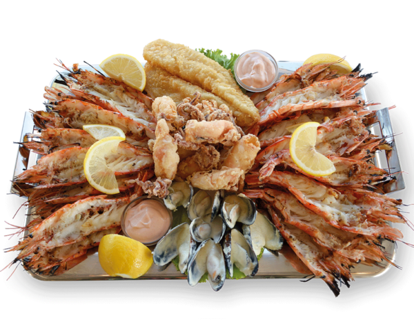 Πιατέλα Σαντορίνη - Γαρίδες, Μυδια, Καλαμαρακι Τηγανιτο, Φιλετο Ψαριου